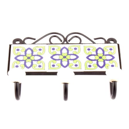 Lime Green And Navy Blue Floral Tiles Hook